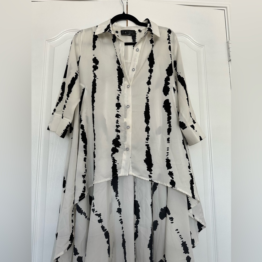 Black and White High-Low Button-Up Shirt
